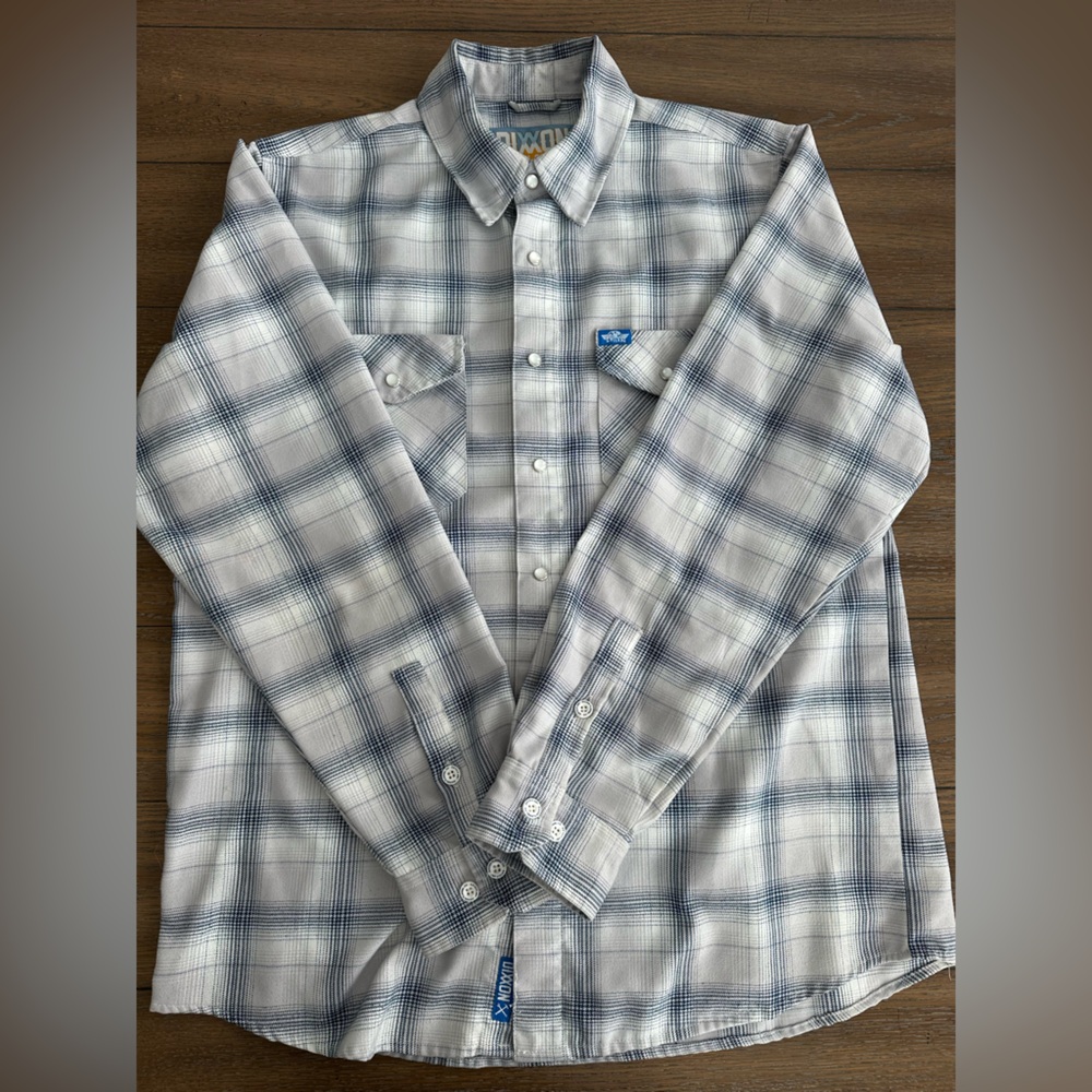 DIXXON Gray and Blue Plaid Button Down Shirt Size L Great Condition - Picture 2 of 6